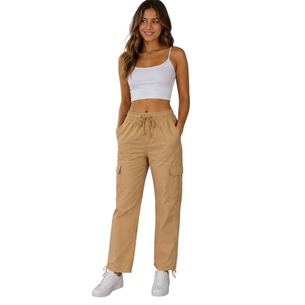 Aerie NWT Tan Cargo Parachute Pants Women’s S/P Drawstring Utility
